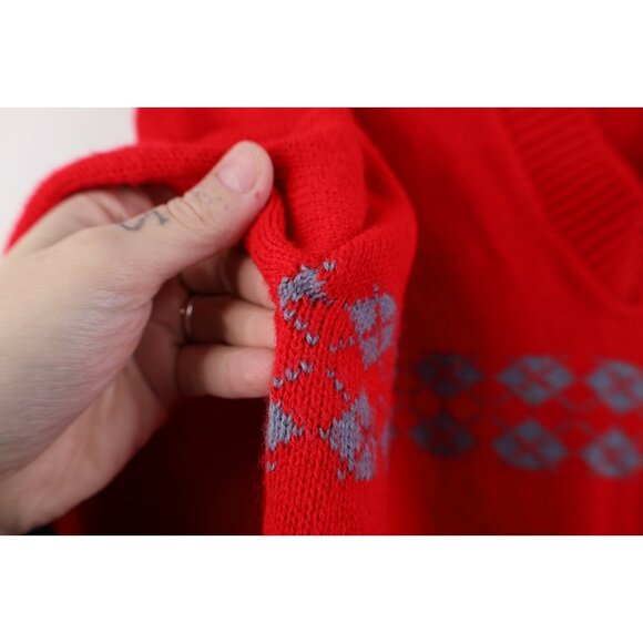 Vtg 70s 80s Womens Large Knit Argyle Ohio State University V-Neck Sweater USA - Picture 9 of 13